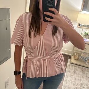 Madewell Red Striped Tie Front Blouse